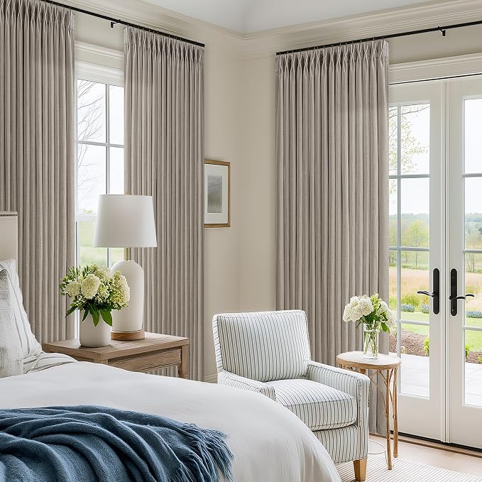 Taupe Pleated Linen Light Filtering Curtains 102 Inches Long 50 Inch Wide | - Image 8