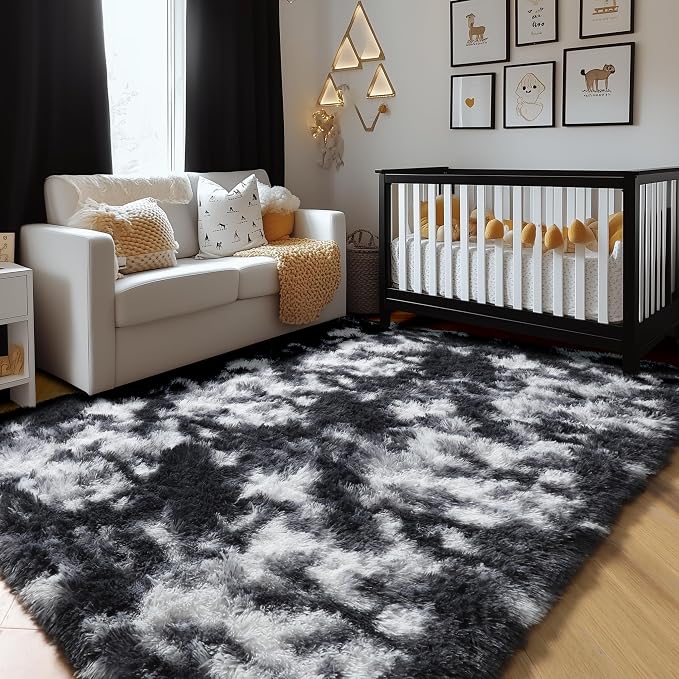 Amdrebio Black White Grey Fluffy Area Rug 5x8 - Image 8