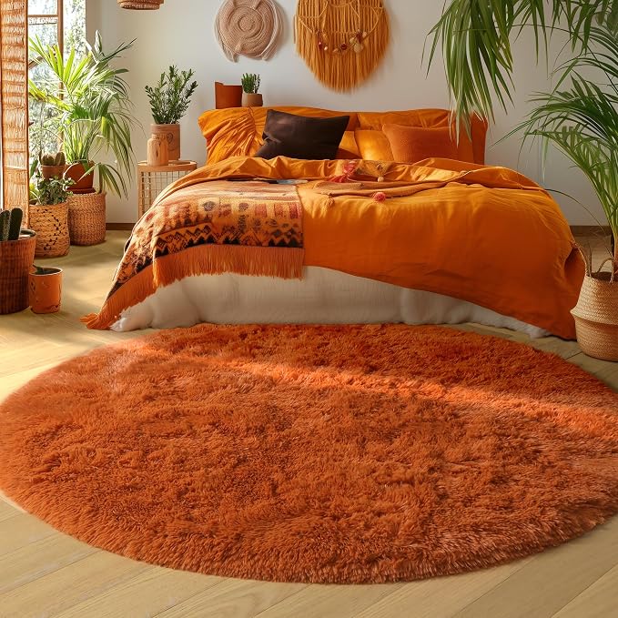 Amdrebio Burnt Orange Round Area Rug 5Ft - Image 5