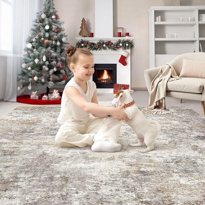 UERMEI Square Area Rugs : Washable 8x8 Neutral Modern Abstract Carpet - Image 3