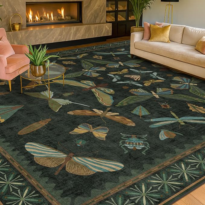 Hazo Haus Dark Green Insect Area Rugs 8x10 - Image 6
