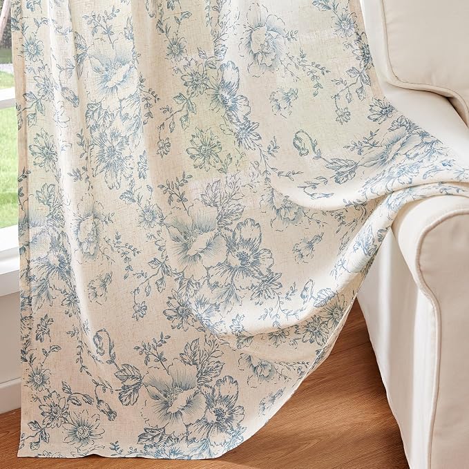 jinchan Linen Blend Curtain Floral Curtains - Image 5