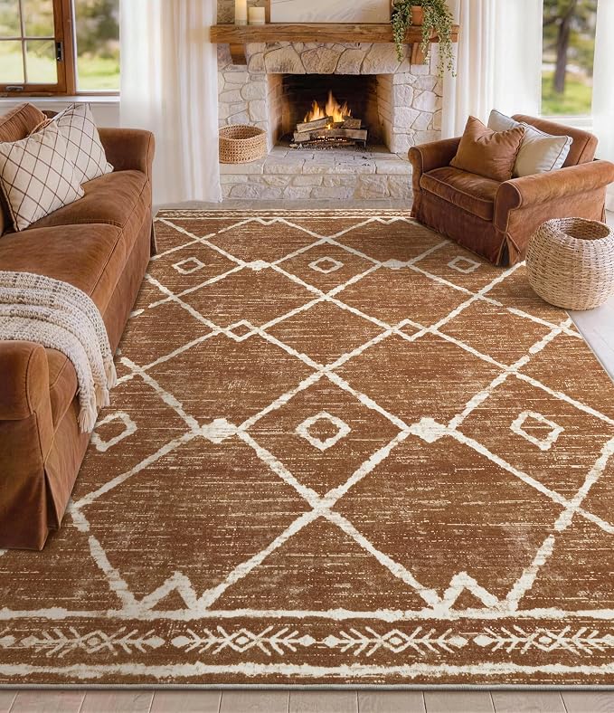 YIHOUSE Western Rugs for Living Room, 8x10 Moroccan Area Rug, Aztec Burnt by YIHOUSE