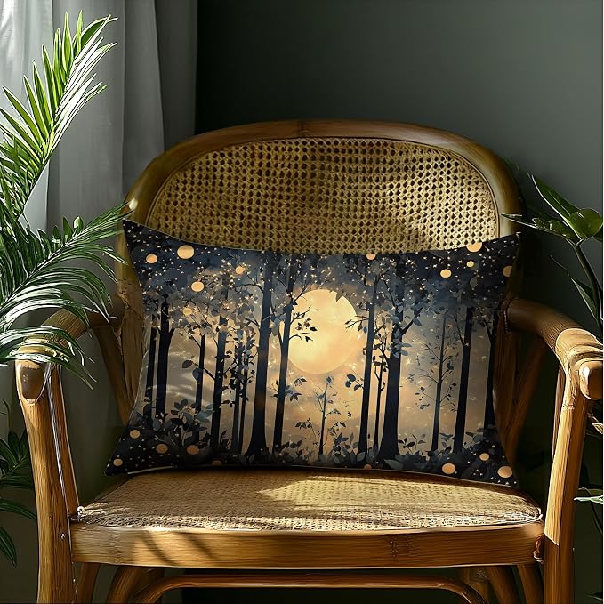 Rustic Night Moon William Morris Inspired Forest Gold Pillow Covers 18x18 - Image 4