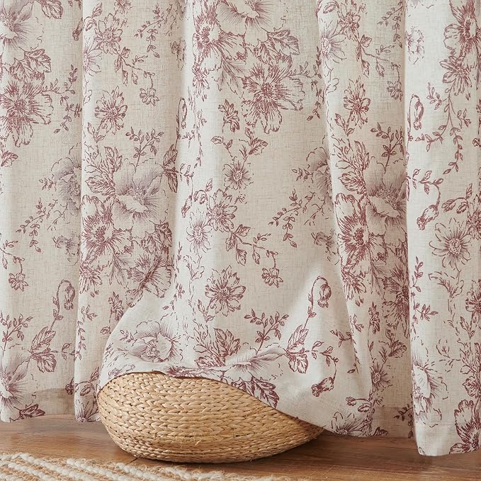 jinchan Linen Blend Curtain Floral Curtains - Image 6