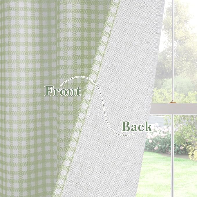 RYB HOME Sage Green Cafe Curtains Rustic Plaid Kithen Tier, Classic Short - Image 4