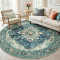 RELEANY Area Rugs 6ft Washable Non-Slip, Floral Vintage Distress Print Pattern by RELEANY