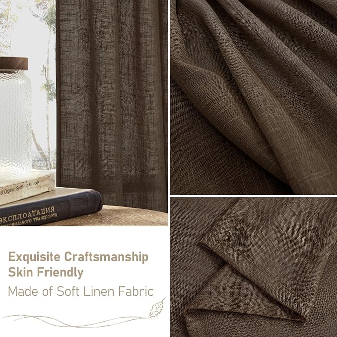 LAMIT Linen Curtains 68 Inch Length 2 Panels, Light Filtering Panels Back Tab - Image 6