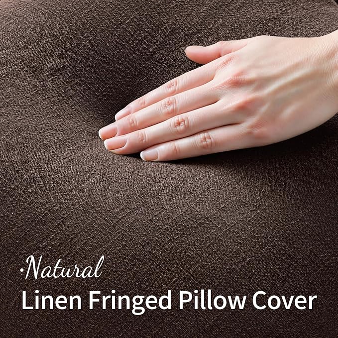 MIULEE Decorative Throw Pillow Covers Neutral Linen Fringe Throw Pillows Set of - Image 3