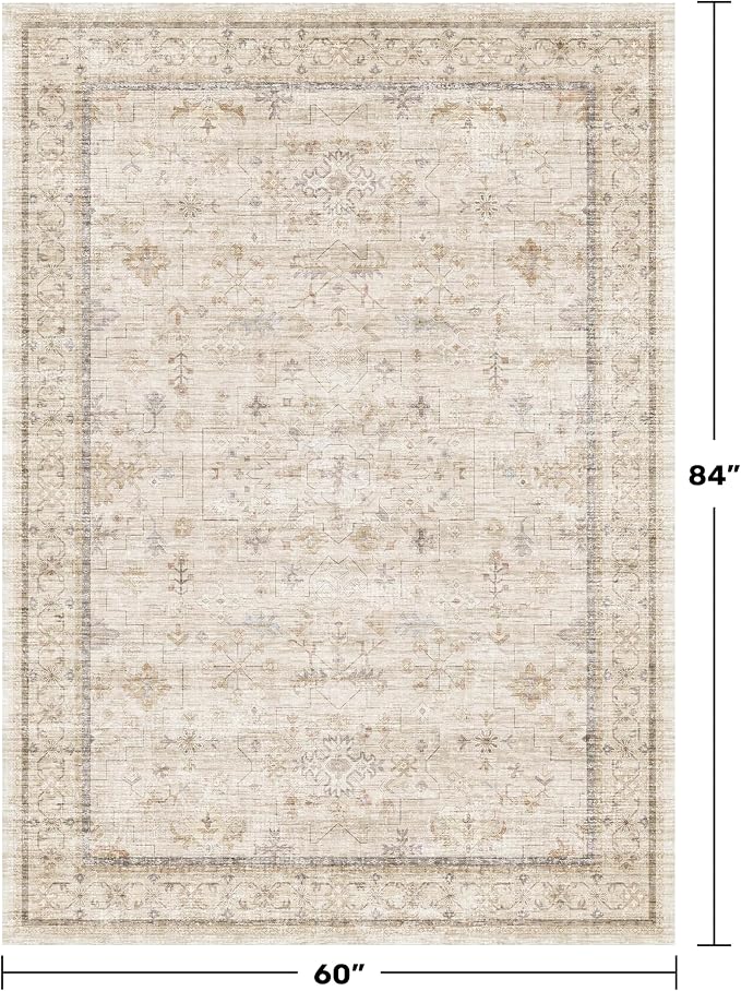 Washable Ivory 5x7 Rug for Bedroom, Home Office, Non Slip Dinning Rugs for - Image 2