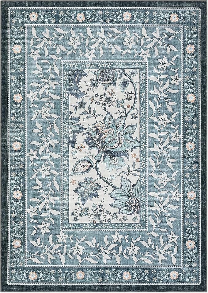 GarveeHome Provence Misty Blue 6x9 Area Rugs, Botanical Grove Vintage - Image 4