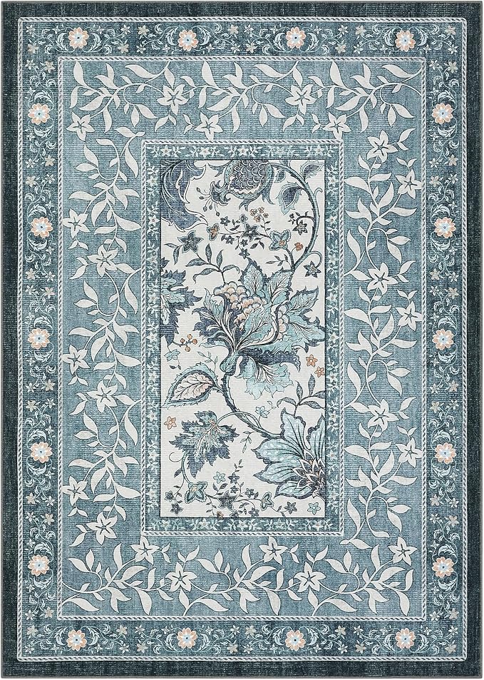 GarveeHome Provence Misty Blue 3x5 Rug Washable Non-Slip Low-Pile Indoor Rugs - Image 4