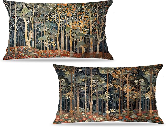 Rustic William Morris Inspired Autumn Forest Pillow Covers 12x20 Set of 2 by Unknown