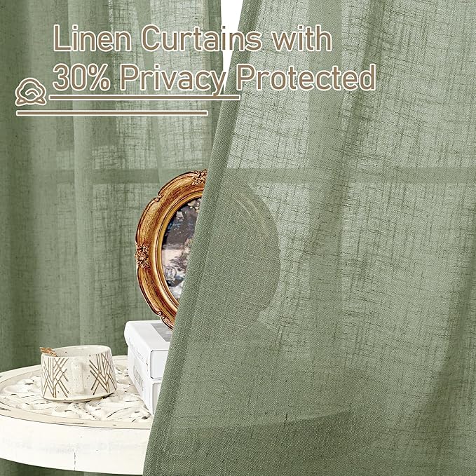 Sage Green Linen Curtains for Windows 2 Panels Set, 48 Inch Linen Textured - Image 5