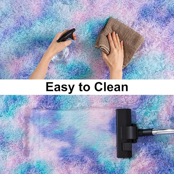 Soft Runner Rugs for Bedroom Hallways, 2x4 Purple Rainbow Fluffy Shag Throw - Image 7