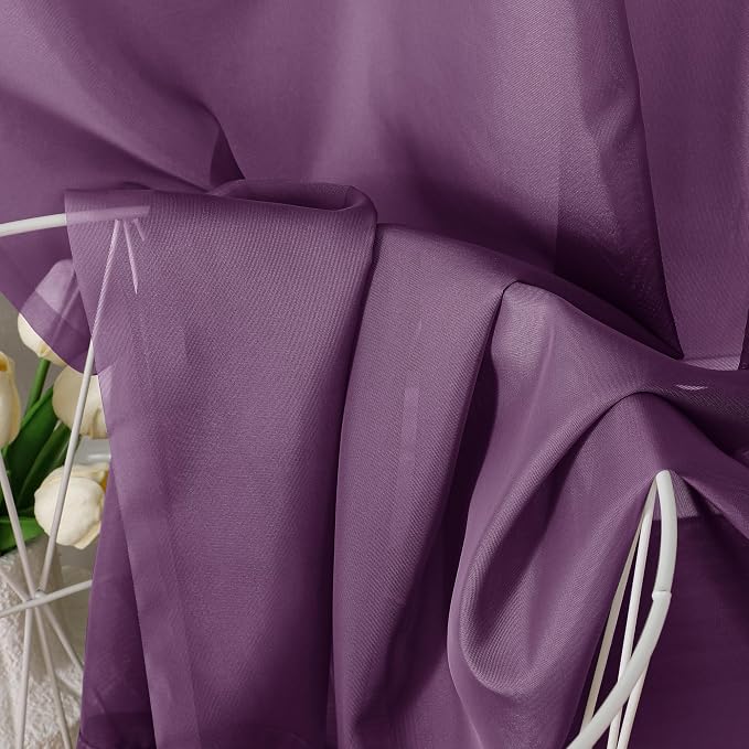 Aiyufeng Plum Purple Sheer Curtains 72 Inches Long 2 Panels Set, Solid Voile - Image 7