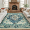RELEANY Area Rugs Square 8ft Washable Non-Slip, Floral Vintage Distress Print by RELEANY