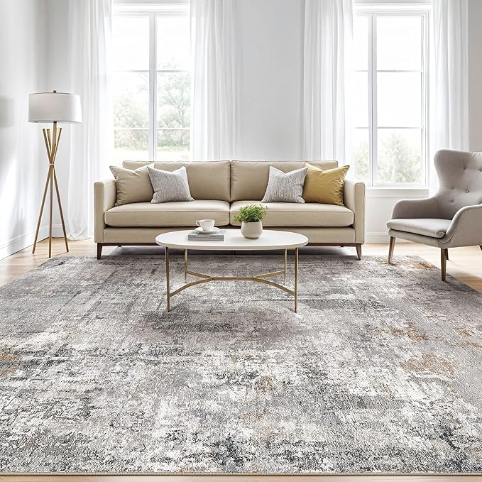LOONGRUG 5x8 Area Rug Washable Neutral Modern Living Room Rugs Grey Rust | - Image 5