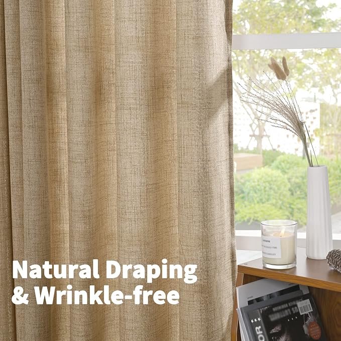 YoungsTex Burlap Linen Curtains 63 Inch Length 2 Panels - Image 5