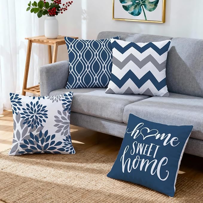 Hexagram Geometric Blue Pillow Covers 18x18 Set of 4, Decorative Outdoor Boho - Image 7
