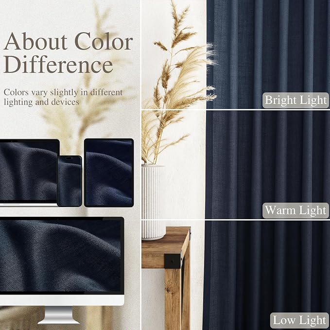 Navy Blue Linen Curtains 90 inch Length - Image 4