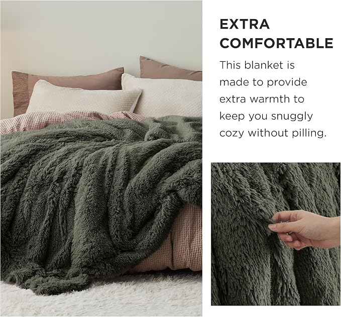 Bedsure GentleSoft Fluffy Olive Green Blankets Queen Size - Image 3