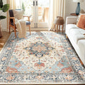 Area Rugs 5'x7' Washable Non-Slip, Floral Vintage Distress Print Pattern by RELEANY