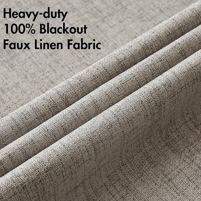 MIULEE Linen Curtains for Bedroom Solid 100% Blackout Thermal Insulated Greige - Image 5