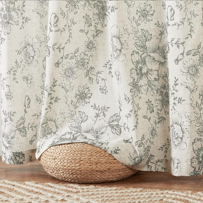 jinchan Lined Linen Blend Curtain Floral Curtains - Image 8