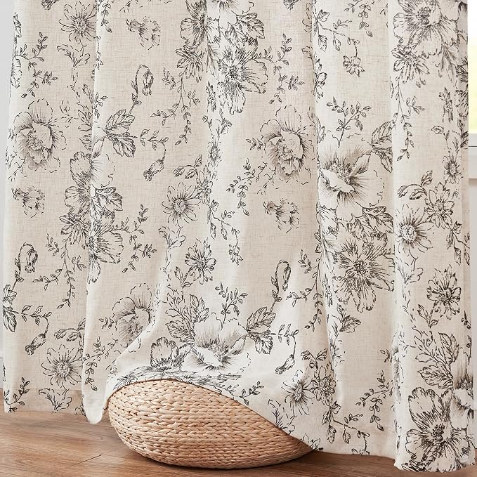 jinchan Pinch Pleated Curtains Floral Linen Blend Curtains - Image 4