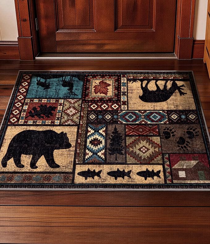 YIHOUSE Washable Entryway Rug, 2x3 Rustic Cabin Area Rug, Non-Slip Indoor Door by YIHOUSE