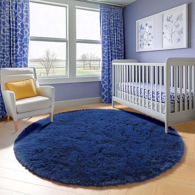 ONASAR Navy Blue Round Area Rugs 5ft, Soft Bedroom Circle Rug Floor Mat - Image 8