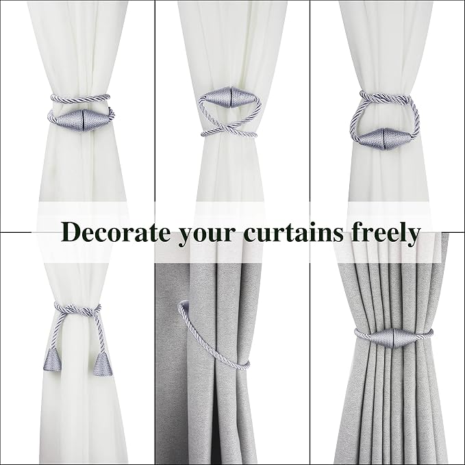 4 Pack Magnetic Curtain Tiebacks Rope Modern Handmade Curtain Tie Backs - Image 5