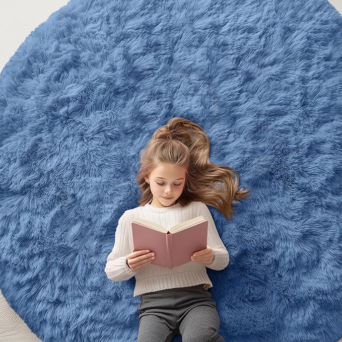OLANLY Blue Round Rugs for Bedroom by OLANLY