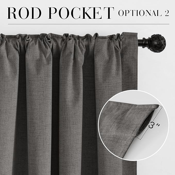 RYB HOME Grey Linen 100% Blackout Curtains - Image 6