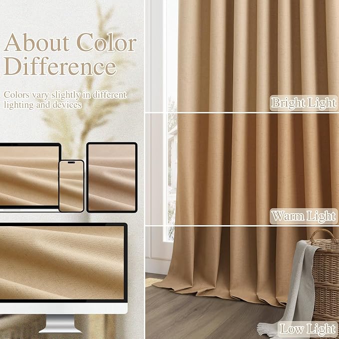 Guken 100% Blackout Linen Curtains 84 Inch Length 2 Panels Set - Image 7