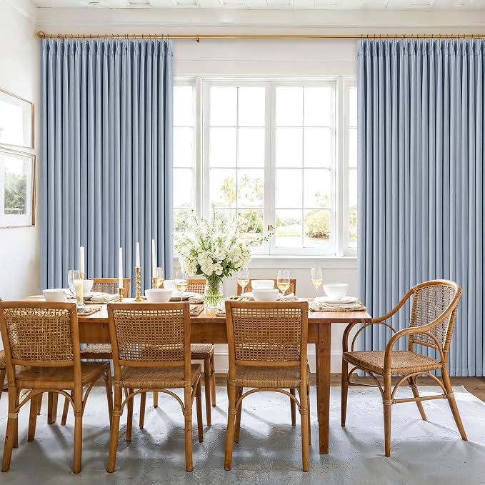 Pinch Pleated 100% Blackout Thick Linen Light Blue Curtains 84 Inches Long | - Image 9