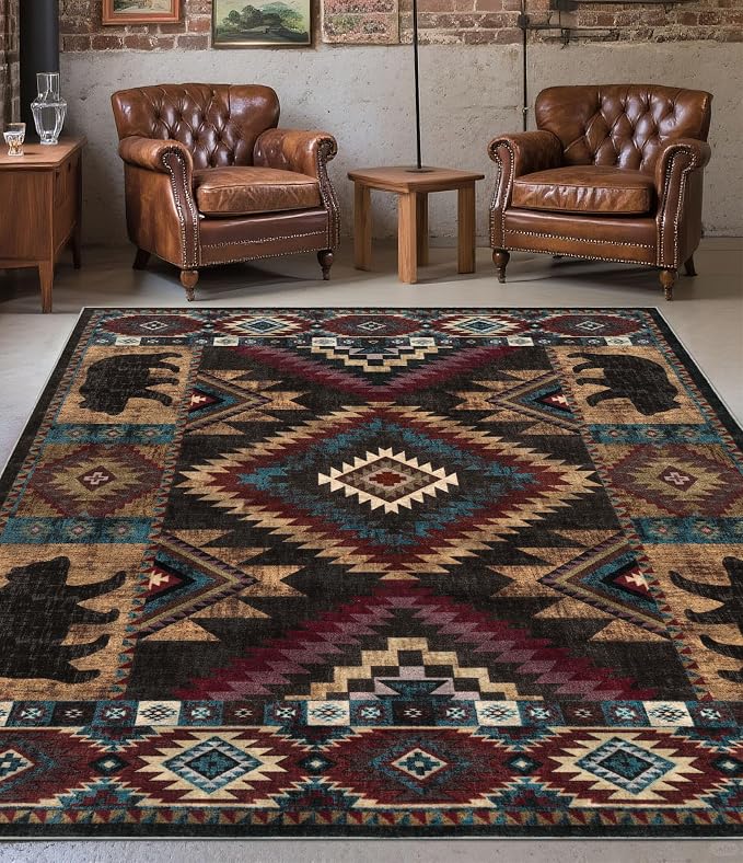 YIHOUSE Rustic Cabin Area Rug for Bedroom 5x7, Machine Washable Lodge Bear Rug - Image 3
