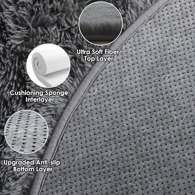 ONASAR Grey Round Area Rug 4ft, Fluffy Plush Shaggy Carpet Mats - Image 8