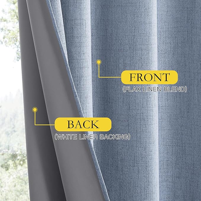NICETOWN Stone Blue Vintage Linen 100% Blackout Curtains - Image 6
