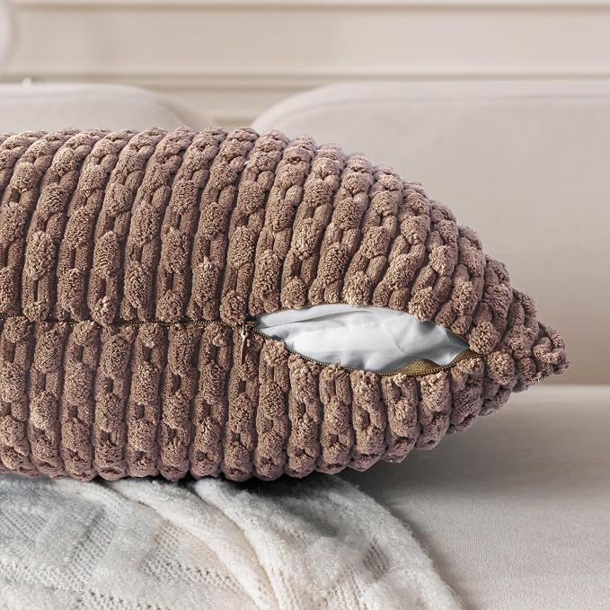 Set of 4 Light Brown Decorative Throw Pillow Covers 26x26 Inch Corduroy Pillow - Image 3