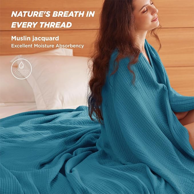 Bedsure 100% Cotton Muslin Throw Blanket Twin XL - Image 2