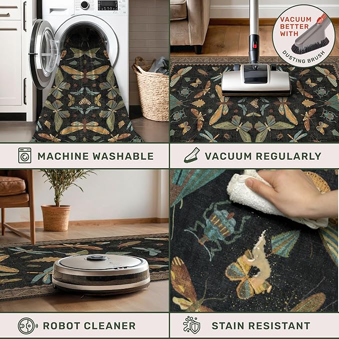 3x8 Green and Black Wide Hallway Runner Rugs - 8ft Washable Kitchen Floor Mats - Image 3
