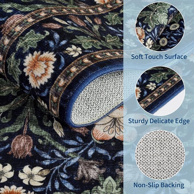 GarveeHome Area Rugs 8x10 for Living Room, Forest Green Floral Large Washable - Image 4