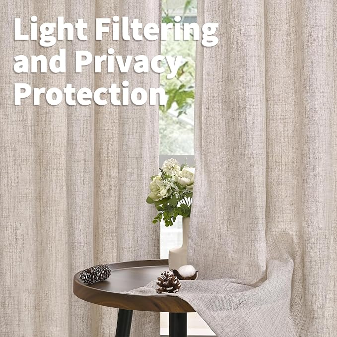 YoungsTex Natural Linen Curtains 63 Inch Length 2 Panel Linen Textured Curtains - Image 3