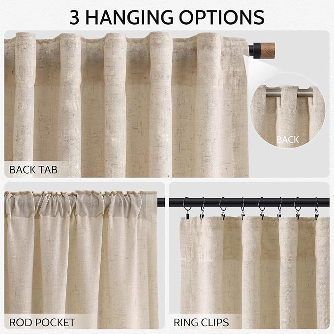 Nanspring Grey Flax Linen Curtains 102 Inches Long - Image 2