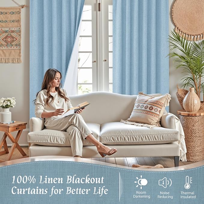 Linen Full Blackout Window Curtains - Image 2