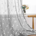 AmHoo 2 Panels Embroidered Leaf Pattern Semi Sheer Curtains Foliage Floral by AmHootextile