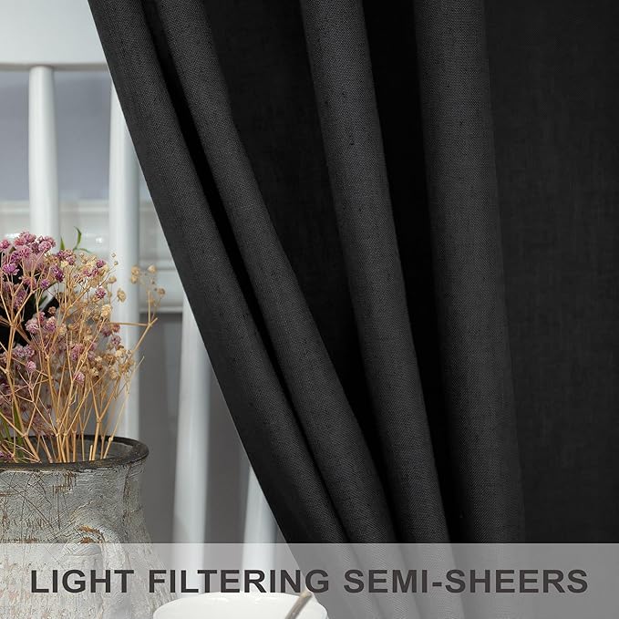 Pitalk Black Linen Curtains 90 Inches Long - Image 3