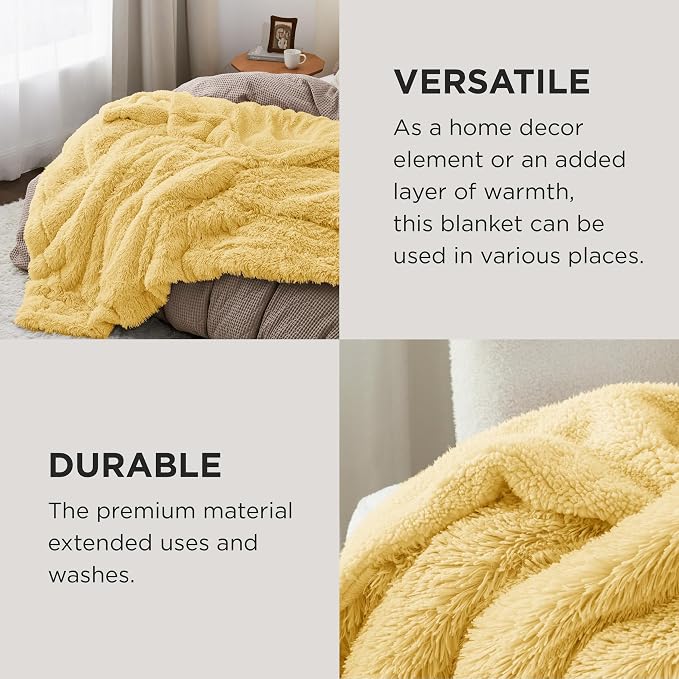Bedsure GentleSoft Fluffy Yellow King Size Blanket - Image 4